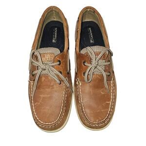 Sperry Top-Sider Boat Shoes Womens 8.5M Intrepid 2 Tan Leather Slip On Preppy